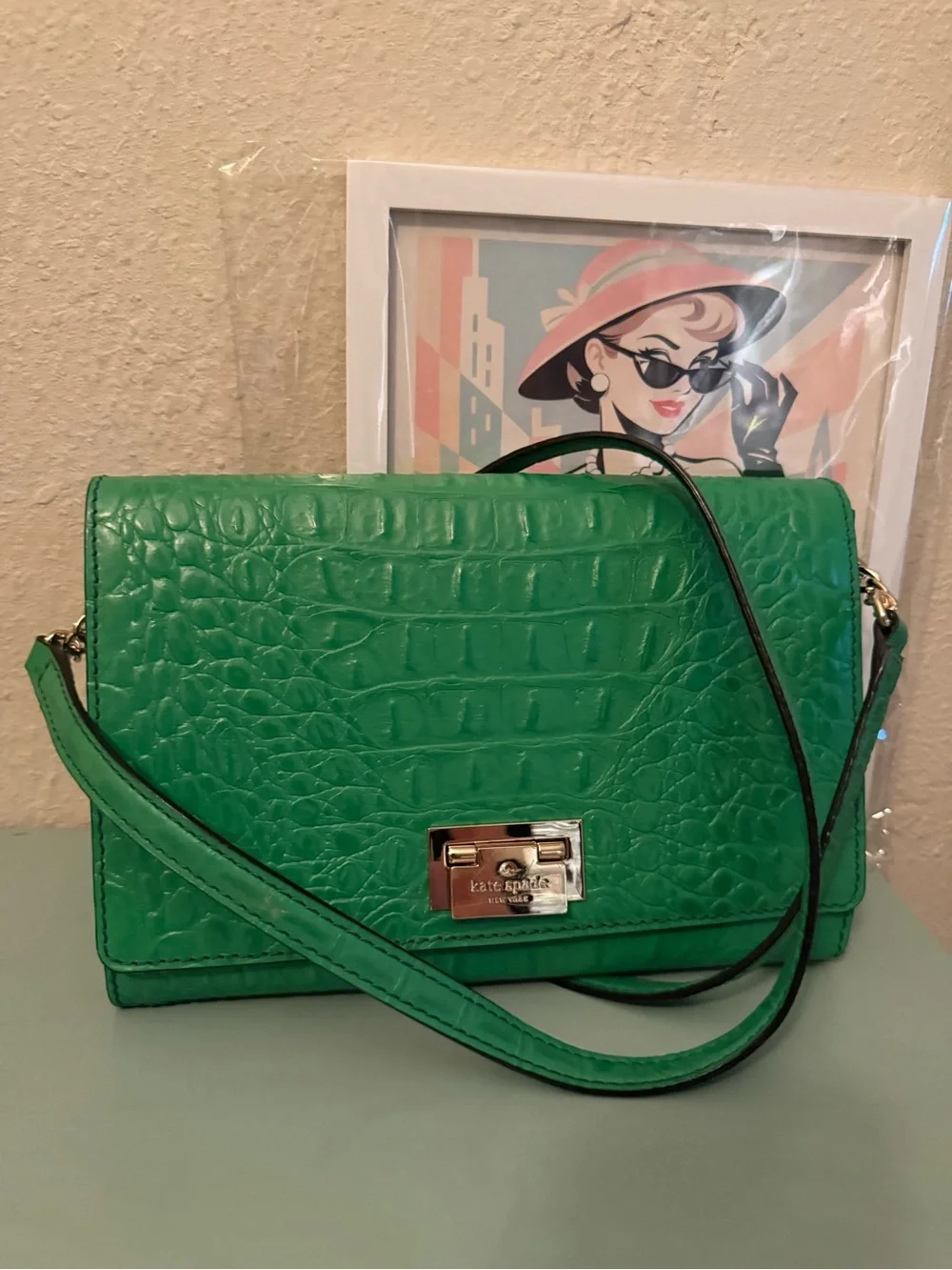 Kate Spade Croc-Embossed Orchard Valley Fiona Flap 2- Way COA Included